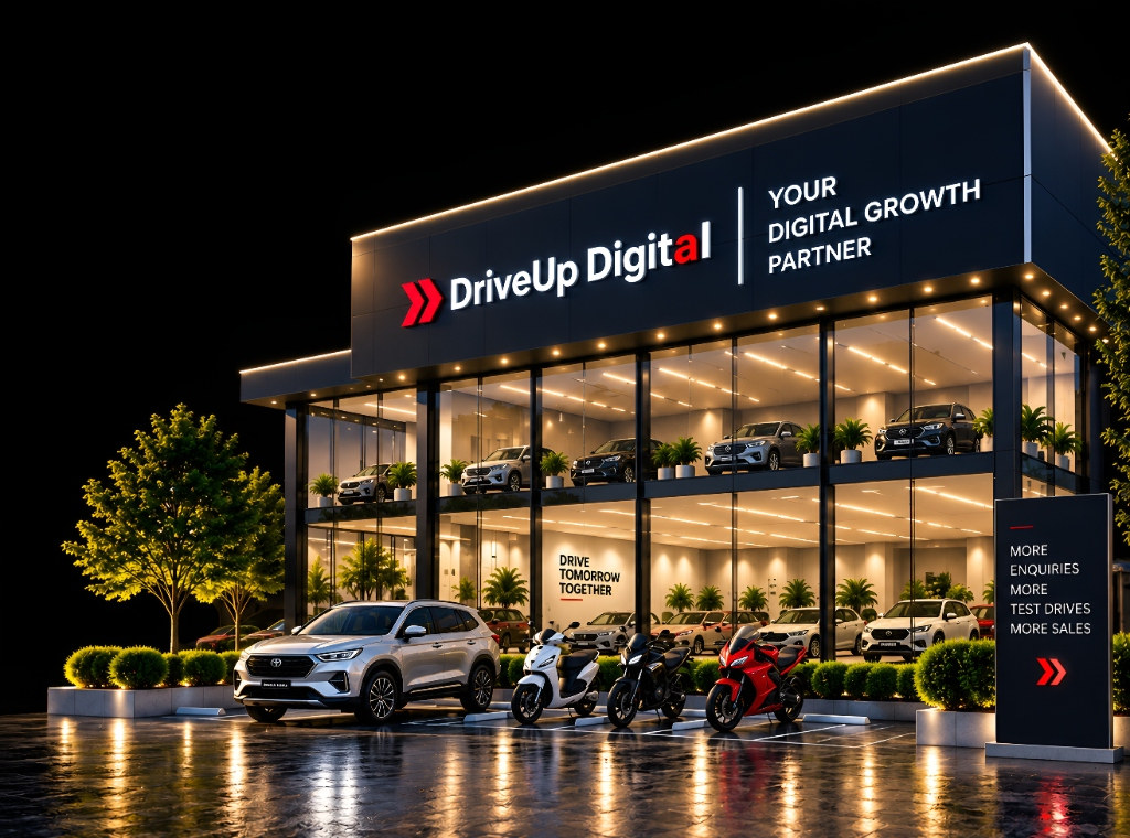 DriveUp Digital Dealership Showroom - Night View